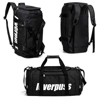 3-in-1 Gym Duffle Backpack - 35L Waterproof Sports Travel Bag with Shoe Compartment & Wet Dry Pocket, Convertible Backpack/Handbag/Shoulder Bag for Men Women, Black (Black) - color: Black