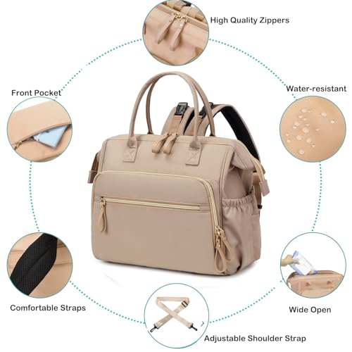LORADI Large Diaper Bag Tote, Hospital Bag, Baby Shower Essential | 14 Pockets, Convertible, Stroller Clips, 3 Insulated Pockets, Water-resistant, Easy to Clean - color: Mocha, size: Large-20L