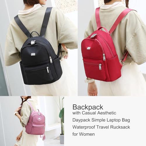 Backpack with Casual Aesthetic Daypack Simple Laptop Bag Waterproof Travel Rucksack for Women(Purplish Red) - color: Purplish Red