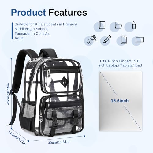 Sisipoet Clear Backpack for School, PVC Clear Bookbag Heavy Duty Transparent Backpack for Stadium Events See Through Bag - color: 1pc-black
