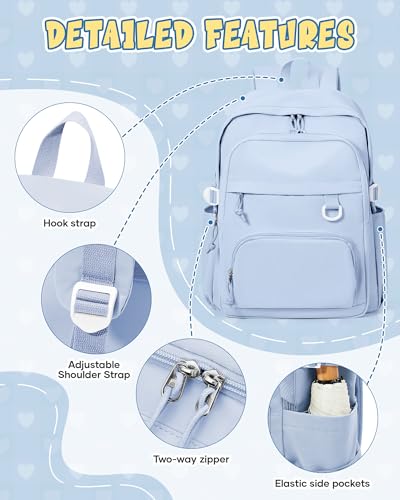 Lightweight Backpack for College & High School Backpack With Lots of Pockets Cute School Bag for Girls Boys, Large Capacity Bookbag for Women Men, Waterproof Teens Casual Daypack Backpack(Blue) - color: Milky Blue