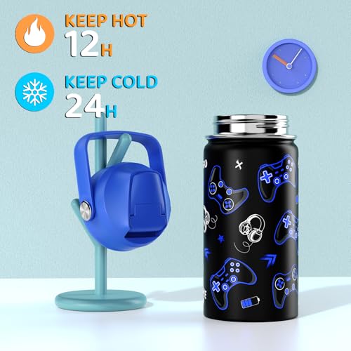 Scothen Boys Backpack, Cool Luminous Gamer School Backpacks for Boys with 14oz Insulated Water Bottle Lunch Bag Pencil Case, Kids Backpack Book Bags for Kindergarten Elementary Middle School - color: Lightning-blue