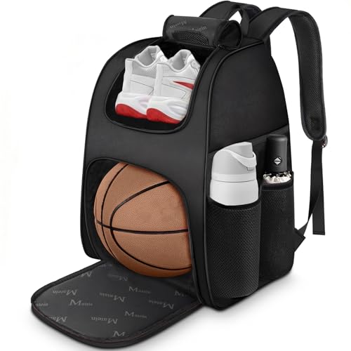 MATEIN Basketball Bag, Sturdy Soccer Bag with Ball Holder & Shoe Compartment, Large Basketball Backpack for Training Equipment, Water Resistant Sports Ball Backpack Fits Volleyball Football, Colorful - color: Black - Large