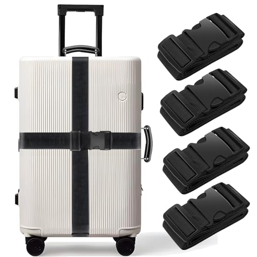 BILIONE 4 Pack Luggage Straps 79" Long Belts Keep Suitcase Secure While Traveling, TSA Approved Add a Bag Premium Accessory for Travel Bag Closure (4 Pcs Black) - color: Black, size: 4Pcs
