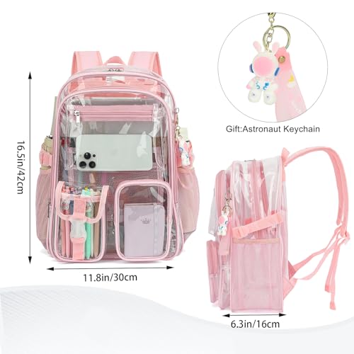 Clear Backpack Heavy Duty Transparent Backpacks Stadium Approved for School Work Sport Travel (Light Pink) - color: Light Pink