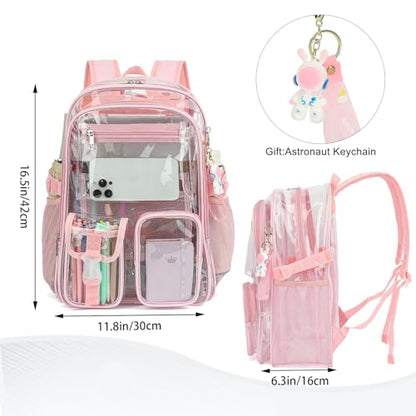Clear Backpack Heavy Duty Transparent Backpacks Stadium Approved for School Work Sport Travel (Light Pink) - color: Light Pink