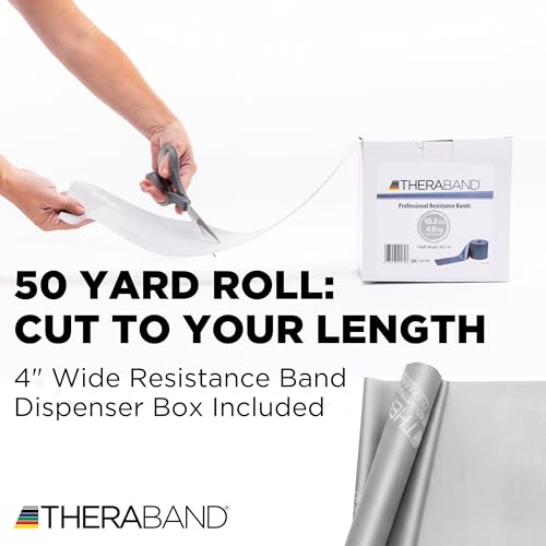 THERABAND Resistance Band, 50-Yard Roll, Latex Elastic Band for Exercise, Stretching, Physical Therapy, Yoga, Pilates, Home Workouts, Cut-to-Length, Color-Coded Levels - color: Silver | Super Heavy, style: Latex