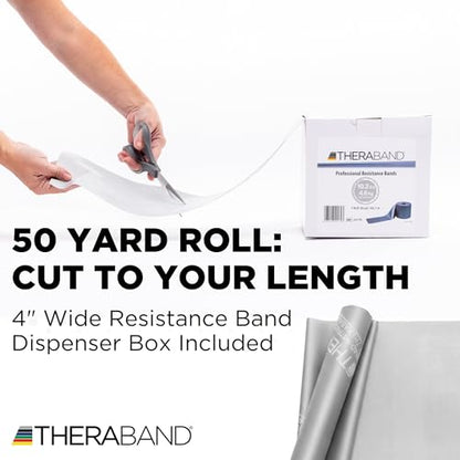 THERABAND Resistance Band, 50-Yard Roll, Latex Elastic Band for Exercise, Stretching, Physical Therapy, Yoga, Pilates, Home Workouts, Cut-to-Length, Color-Coded Levels - color: Silver | Super Heavy, style: Latex