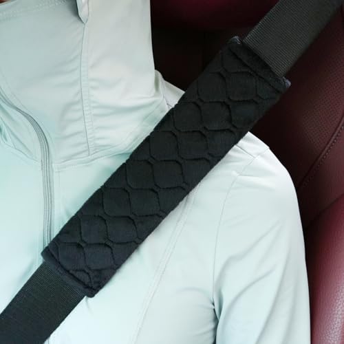 WJS 2 Pack Soft Auto Seat Belt Cover Seatbelt Shoulder Pad for a More Comfortable Driving Compatible with All Cars and Backpack (Black) - color: Black