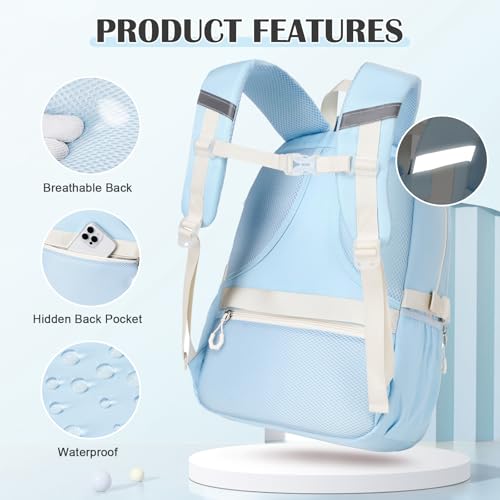 DIGOBAY Backpacks for Girls - 3PCS Girls Backpack with Lunch Box & Pencil Pouch School Backpacks for Elementary Middle High College School Bookbag for Teen Girl Kids Students Blue - color: Bluebeige