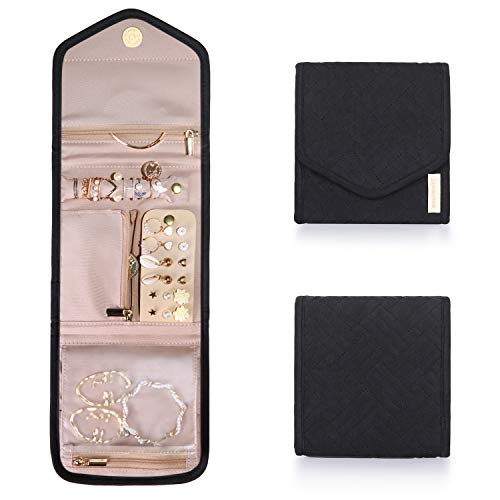 BAGSMART Travel Jewelry Organizer Case Foldable Jewelry Roll for Journey Rings, Necklaces, Earrings, Bracelets, Mini, Black - color: Black, size: Small