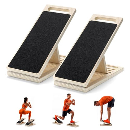 Thenshop 2 Pcs Slant Board for Calf Stretching Adjustable Portable Wooden Incline Board 300 Lbs Capacity Non Slip Calf Stretch Wedge for Leg Knees Heel Ankle Home Gym Yoga