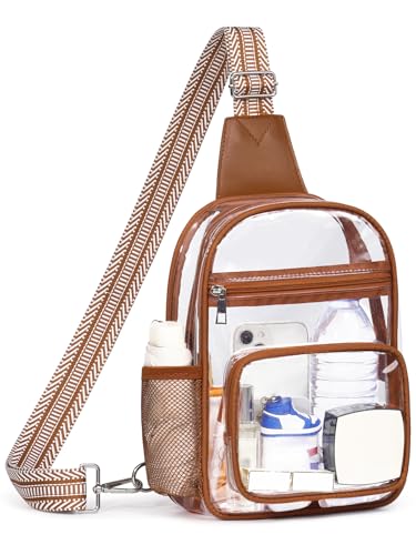 Clear Bag for Stadium Events, Clear Purses For Women Men, Transparent Crossbody Bag, See Through Large Sling Backpack - color: Brown, size: Small