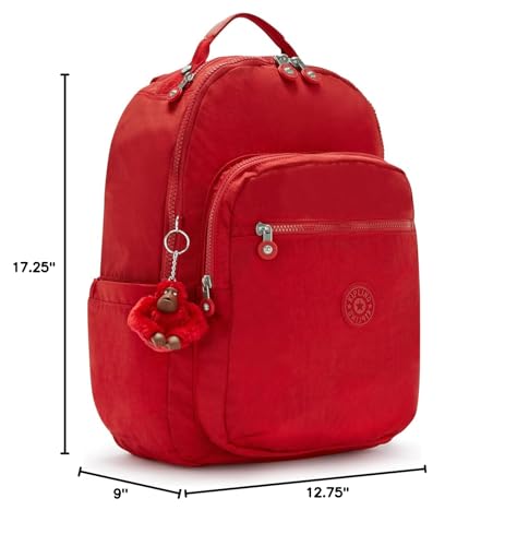 Kipling Women's Seoul 15" Laptop Backpack, Durable, Roomy with Padded Shoulder Straps, Built-In Protective Sleeve - color: Cherry Tonal, size: 12.75''L x 17.25''H x 8''D
