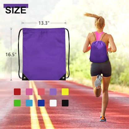 Grneric 50Pcs Drawstring Backpack Bulk Cinch Bag, Drawstring Bags Polyester for Gym Sports Beach Party Trip (Purple) - color: Purple