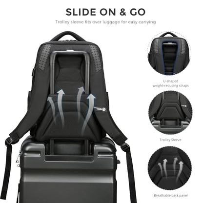 Swissdigital Design Men's Laptop Backpack for College and Business Travel with Integrated USB Charging Port and RFID Protection, fits Laptops up to 15.6-Inch, Black | SD1695-01 - color: Black