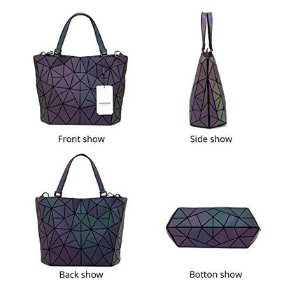 LOVEVOOK Geometric Luminous Purses and Handbags for Women Holographic Reflective Crossbody Bag Wallet - color: Handbag + Wallet