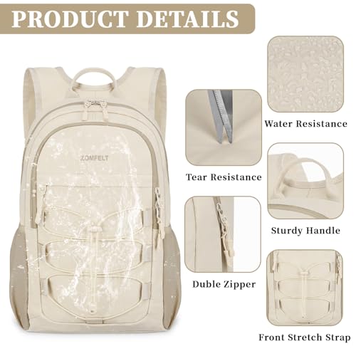 ZOMFELT Hiking Backpack for Women Men, 15L Lightweight Packable Backpack for Trip, Water Resistant Small Travel Backpacks, Foldable daypack for Hiking, Walking, Cycling, Camping, Beige - color: Beige