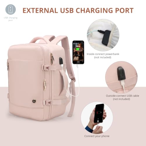 Swissdigital Design Travel Laptop Backpack for Women, 36l Carry On Backpack with USB Charging Port, RFID Protection & Wet-Dry Separation, TSA Friendly Fits 16 Inch Laptop, Pink | SD1749-81 - color: Pink