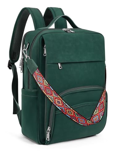 SYTRAH Leather Laptop Backpack for Women, 15.6 inch Computer Daypack Green | Faux Leather Laptop Backpack: Dedicated 15.6" Laptop Compartment, 9-Pocket Organizer, Breathable Mesh Strap, Work & Travel - color: Green