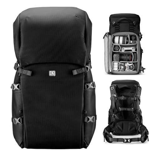 K&F CONCEPT Camera Backpack, 40L Large Capacity Camera Bag, Waterproof DSLR Camera Back Pack, Extra Large Photography Bag Backpack - color: Black, size: X-Large