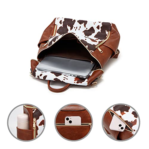 Makes Backpack Purse for Women PU Leather Travel Satchel Handbag Convertible Design Bag with Purse 2 Piece - color: Cow Brown Pattern