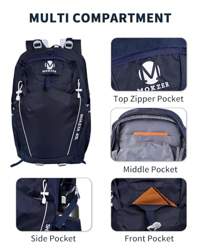 Hiking Backpack 40L Lightweight Waterproof Daypack for Men Women Outdoor Camping Mountaineering Trekking Travel Bag - color: Navy Blue