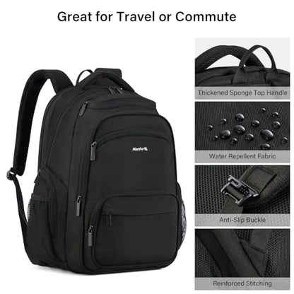 Hanke College Laptop Backpack Multi-Pocket, 18-Inch Large Travel Backpack for Men Women, Water Resistant College Bookbag for 15.6 Inch Laptop, Casual Daily Personal Item Size Airline Approved,Black