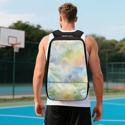 18.5in Basketball Backpack Basketball Bag with Shoe Compartment & Ball Holder, Waterproof Bag for Soccer Volleyball - color: Fresh Green Tie-Dye Print