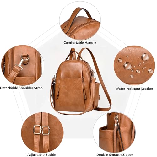 Small Backpack for Women Designer Leather Mini Backpack Purse Ladies Fashion Roomy Shoulder Handbag (Brown) - color: Brown