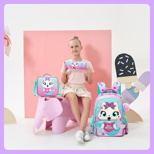 Meetbelify Kids School Backpacks for Girls Boys Backpack with Lunch Bag for Elmentary Students - color: 01 Mermaid Cat