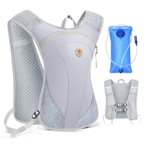 Hydration Backpack with 2L Water Bladder Bag, Lightweight and Breathable Running Vest for Men, Adjustable Chest Straps Water Pack for Cycling Hiking Climbing Outdoor - color: Grey