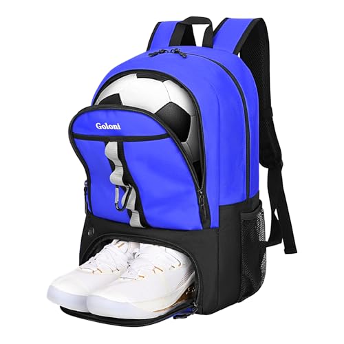 Goloni Youth Soccer Bag,Basketball Bag with Ball Compartment & Shoe Compartment,Backpack for Football Volleyball Basketball - color: Blue