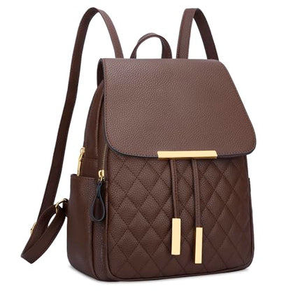 KKXIU Quilted Trendy Leather Backpack Purse for Women and Ladies Shoulder Travel Daypacks Bags (Coffee) - color: Coffee, style: Backpack