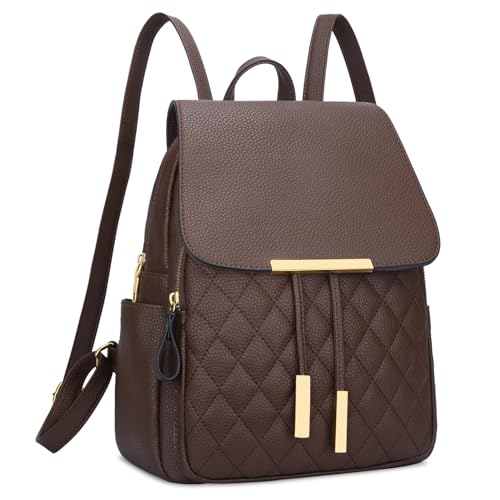 KKXIU Quilted Trendy Leather Backpack Purse for Women and Ladies Shoulder Travel Daypacks Bags (Coffee) - color: Coffee, style: Backpack