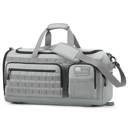 G4Free 3-in-1 Travel Duffle Bag for Men and Women, 50L Large Gym Sports Bags Tactical Military Duffle Backpack with Shoes Compartment and Wet Pocket (Grey) - color: Light Grey