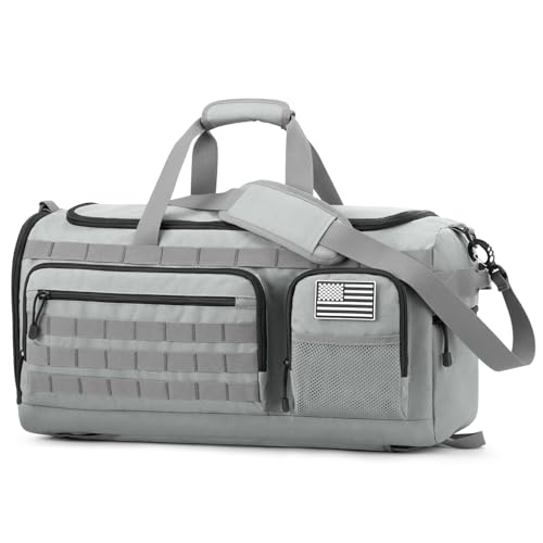 G4Free 3-in-1 Travel Duffle Bag for Men and Women, 50L Large Gym Sports Bags Tactical Military Duffle Backpack with Shoes Compartment and Wet Pocket (Grey) - color: Light Grey