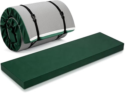 Lyrow 3 Inch 72"x 24" Thick Foldable Yoga Mat with Carry Strap, Non-slip Portable Foam Gym Mat for Yoga, Pilates and Stretching - color: Dark Green