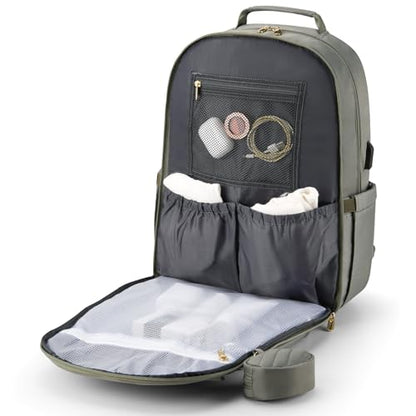 MOMUVO Diaper Bag Backpack, Quilted Baby Bag with Changing Pad & Stroller Straps & Pacifier Case, Multifunction Waterproof Travel Diaper Bags, Unisex, Olive Green - color: Olive Green