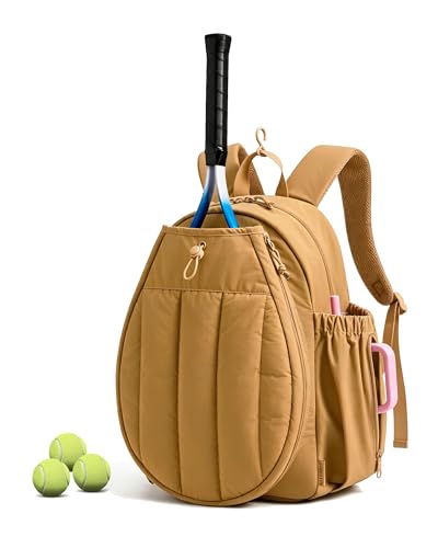 BAGSMART Tennis Gym Bag for Women, Tennis Backpack Holds 2 Rackets with Shoe Compartment, 15.6" Laptop Gym Backpacks for Court, Off-work, Everyday & Overnight Weekend - color: X-Oxidized Gold, size: Tennis Backpack