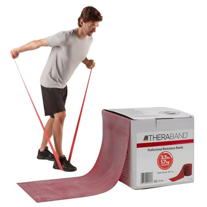 THERABAND Resistance Band, Red, Medium, 50-Yard Roll, Latex, Elastic Band for Exercise, Physical Therapy, Yoga, Pilates, Stretching, Home Workouts, Cut-to-Length, Color-Coded Levels - color: Red | Medium