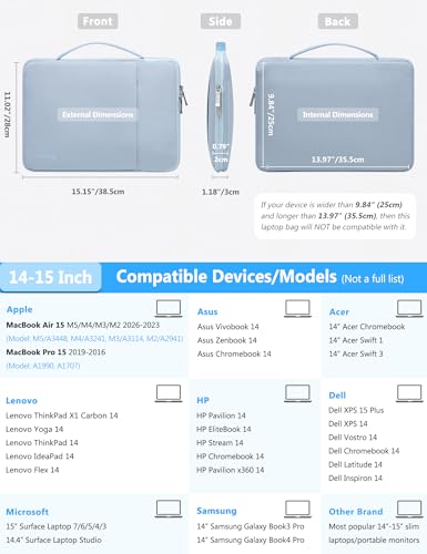 HYZUO 14-15 Inch Laptop Case Sleeve Bag for MacBook Air 15 M5 M4 M3 M2 2026-2023, MacBook Pro 15, XPS 14/15 Plus, 15" Surface Laptop, 14" 14.4" HP Dell Lenovo Thinkpad Asus Acer Samsung, Pale Blue - color: Pale Blue, size: 14-15 Inch