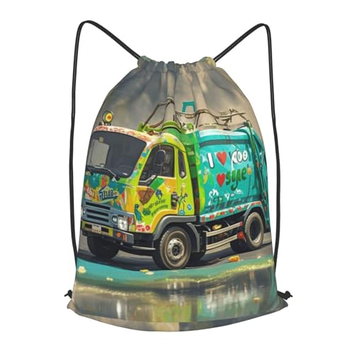 Drawstring Backpack Woemn Men Sports Gym Sack Lightweight Drawstring Bags I Love Garbage Trucks Cinch Bag Sackpack For Work Swim Travel
