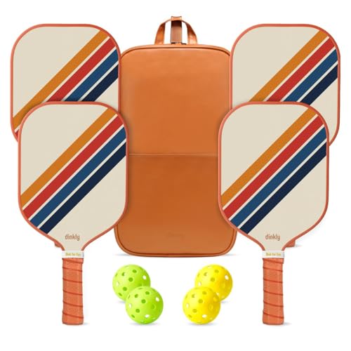 Pickleball Paddles Set of 2/4- USAPA Approved Graphite/Fiberglass Pickleball Racket, 2 Pickleball Rackets, 4 Balls and 1 Portable Carry Bag, Aesthetic Pickle Ball Set for Men Women Beginners - color: 4 Retro Twill | Warm Orange | Graphite