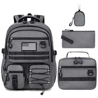 GeeWin Camo Backpack for Boys, 4PCS Boys Backpack with Lunch Box Set - color: Solid Grey