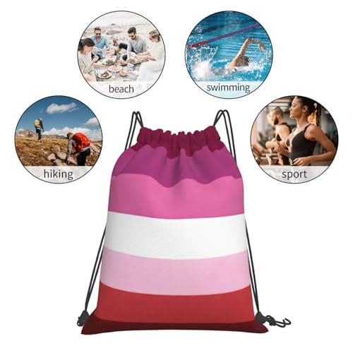 Lipstick Lesbian Pride Flag Drawstring Bag Sport Gym Backpack Beach Travel Sack Draw String Yoga Bag For Men Women - color: Lipstick Lesbian Pride Flag