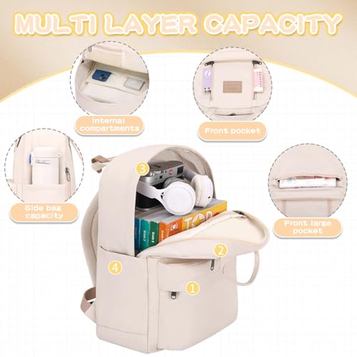 GAXOS Cute Backpack for School Aesthetic Backpack Purse for Women Girls White Book Bag Korea Style Bookbag - color: White
