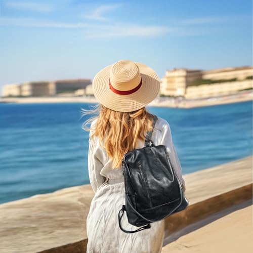 Women Backpack Purse PU Leather Anti-theft Casual Shoulder Bag Fashion Ladies Satchel Bags - color: Black, size: Medium