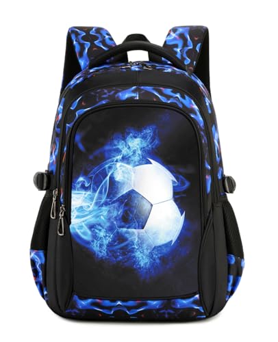 mezhsa Boys Backpack Kids Bookbag Durable Elementary Middle School Bags Soccer 18in (X-Blue) - color: X-blue