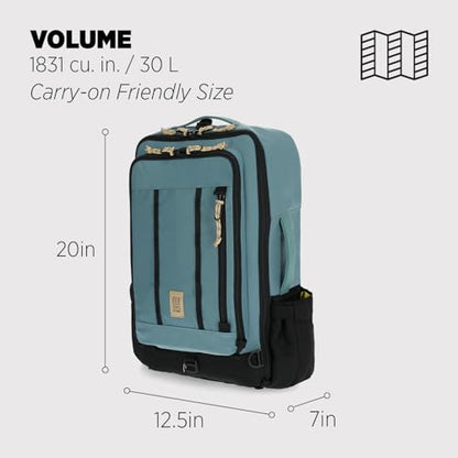 Topo Designs Global Travel Bag – 30L or 40L - Carry-On Compliant Most Airlines, Durable Travel Duffel Bag, Clam Shell Main Pocket, Laptop Sleeve, Backpack, Luggage (30L / Sea Pine) - color: Sea Pine, size: 30L